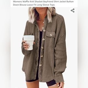 Waffle knit long sleeve button down